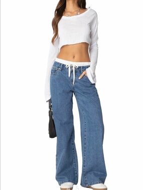 Edikted Blue Wide-Leg Drawstring Jeans